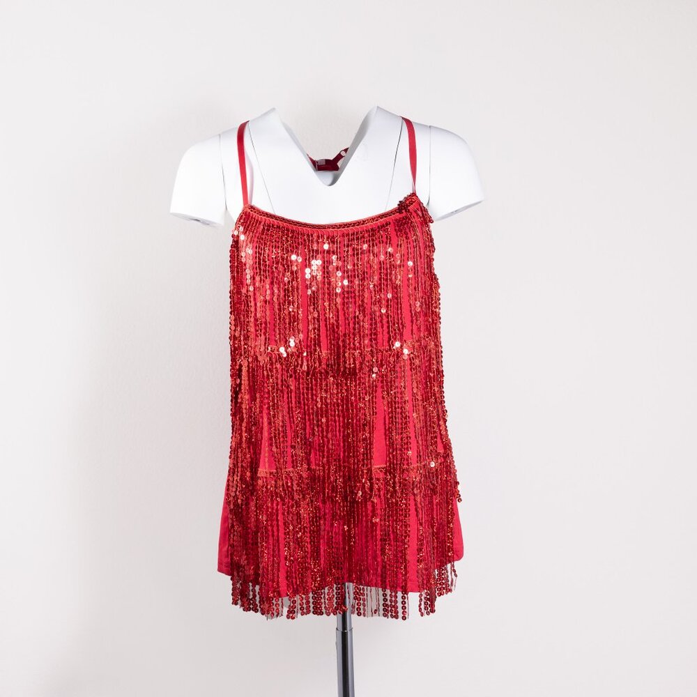 MANER Women’s Sequin Fringe Top Sparkly Party Tank Top Tassel Trim Cami, Size XL